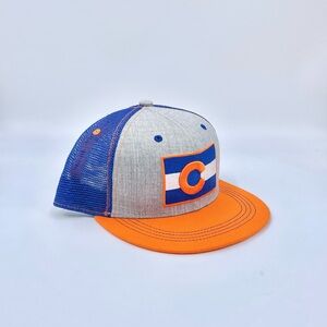 Burnies Colorado Flag Orange Blue Embroidered Flat Bill SnapBack Hat Adult OS